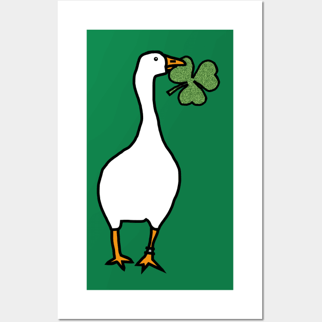 White Goose Steals Shamrock Wall Art by ellenhenryart